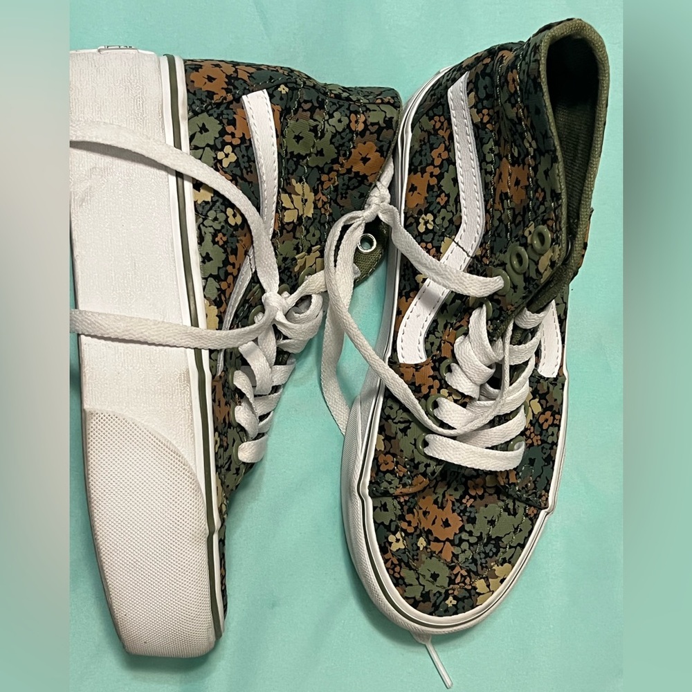 Vans Green and Brown Floral High-Top Sneakers
